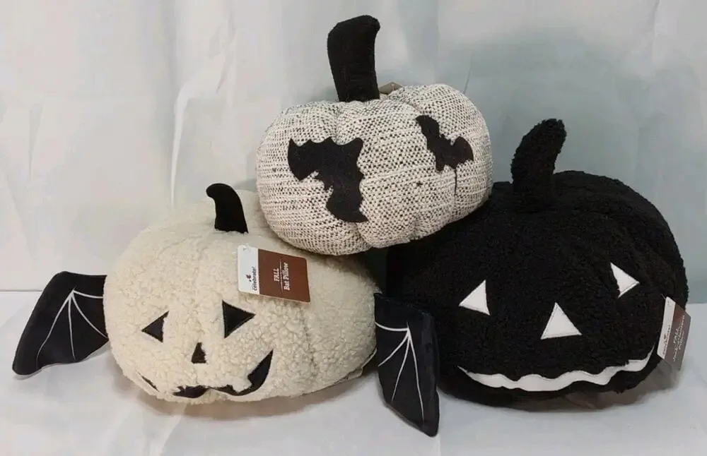 Way To Celebrate Set Of 3 Fall Jack-o-lantern, Bat, & Pumpkin Decorative Pillows